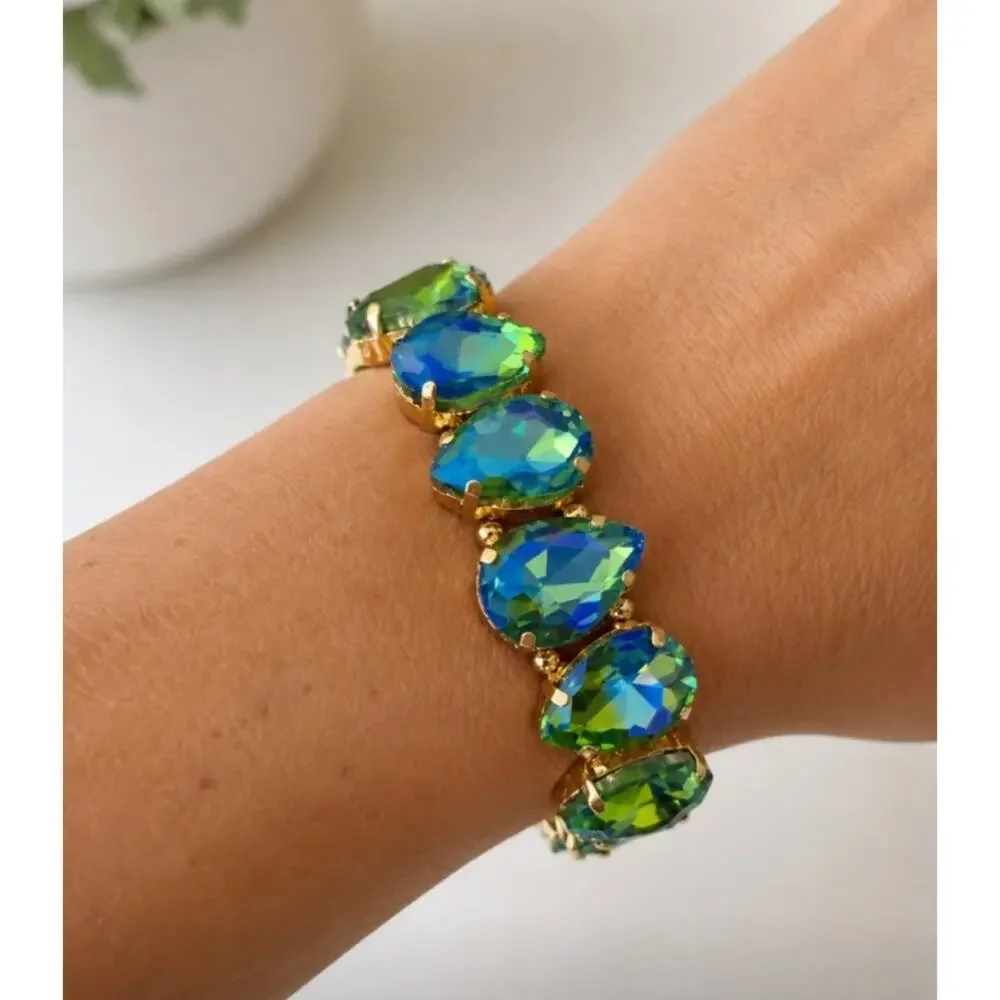 Jewel Candy Blue Green Stone Stretch Bracelet New